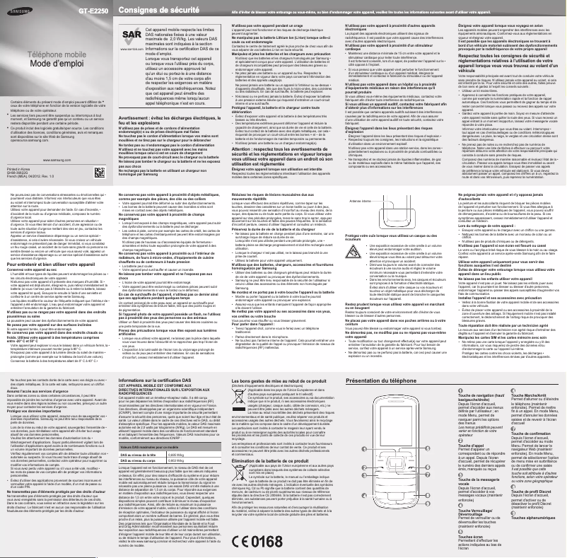 Page 1 de la notice Manuel utilisateur Samsung GT-E2250