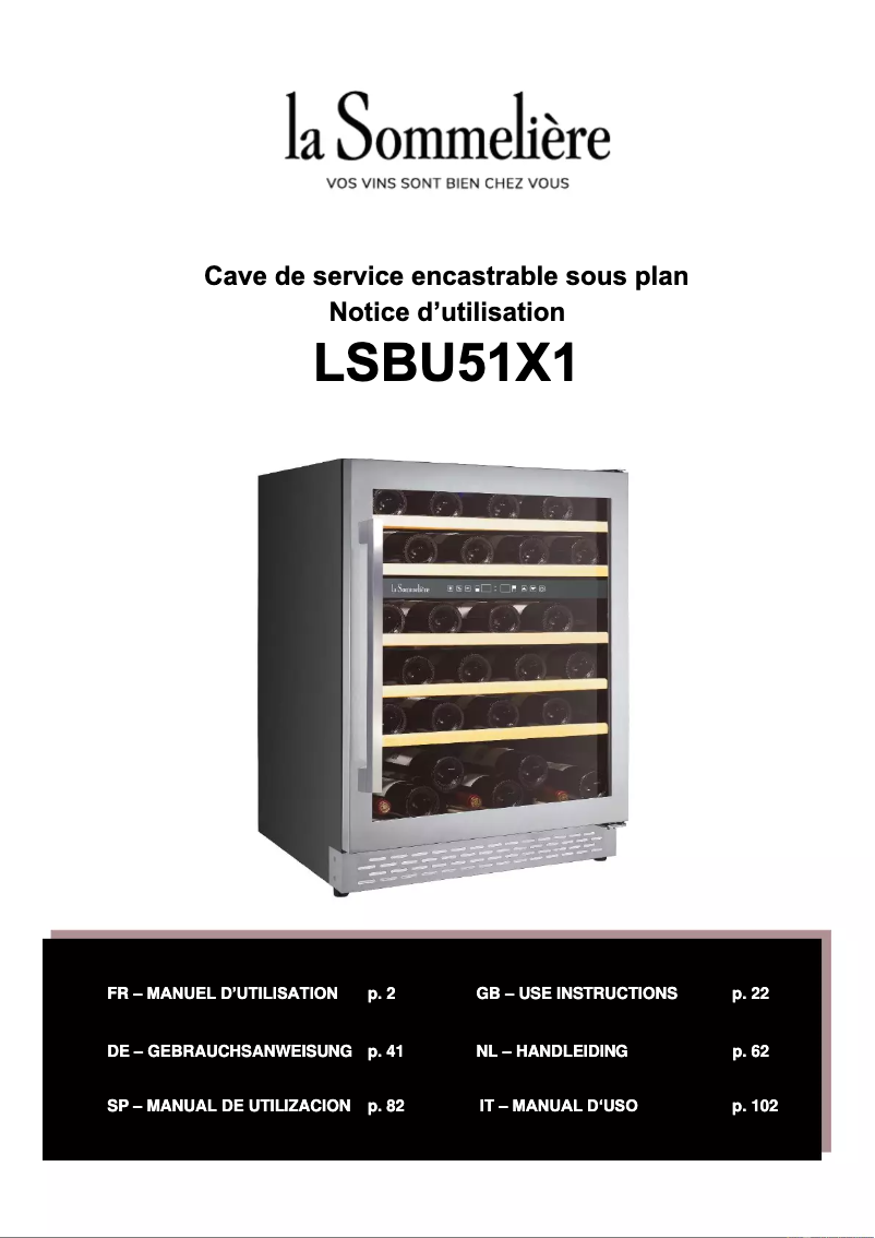 Page 1 de la notice Manuel utilisateur La Sommelière LSBU51X1