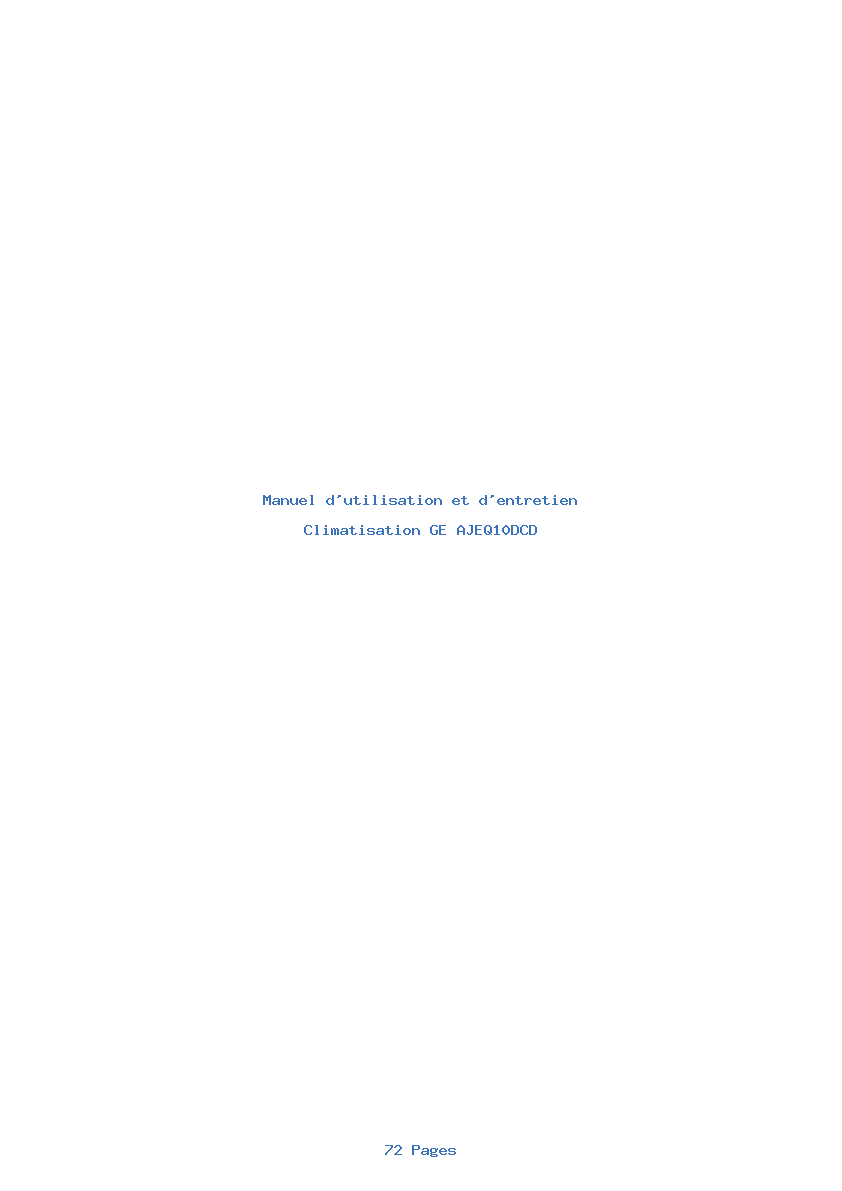 Page 1 de la notice Manuel d'utilisation et d'entretien GE AJEQ10DCD
