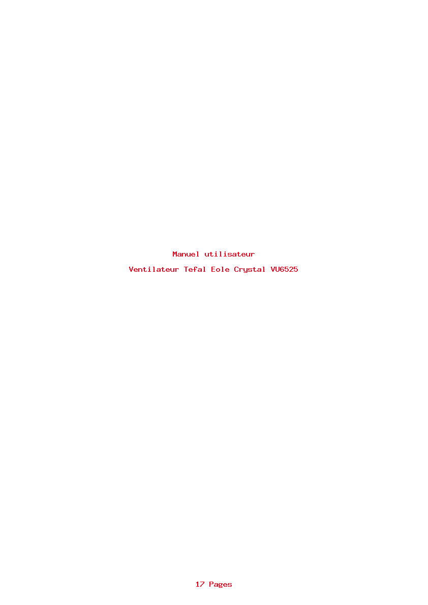 Page 1 de la notice Manuel utilisateur Tefal Eole Crystal VU6525