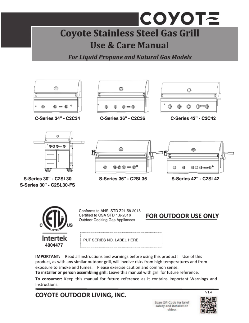 Page 1 de la notice Manuel d'utilisation et d'entretien Coyote C2C36LP