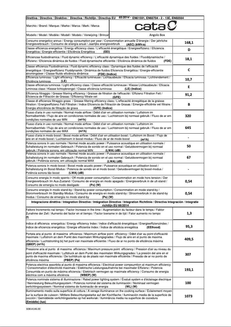 Page 1 de la notice Label énergétique CATA Angolo Box
