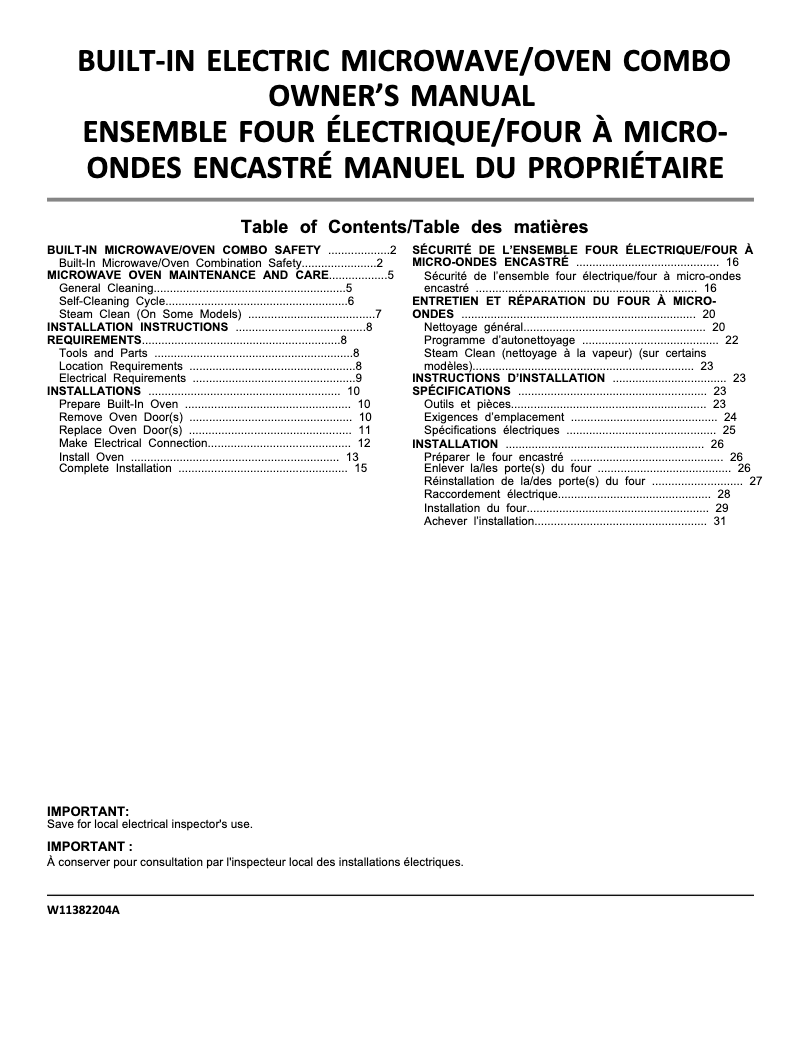 Page 1 of the manual Installation Guide Whirlpool WOC75EC0HS