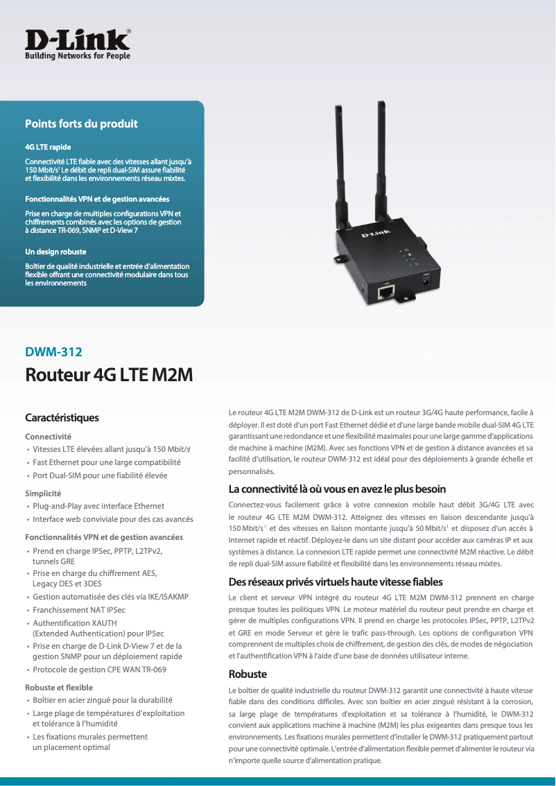Page 1 de la notice Fiche technique D-Link DWM-312