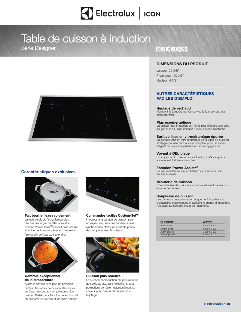 Página 1 del manual Ficha técnica Electrolux E30IC80QSS