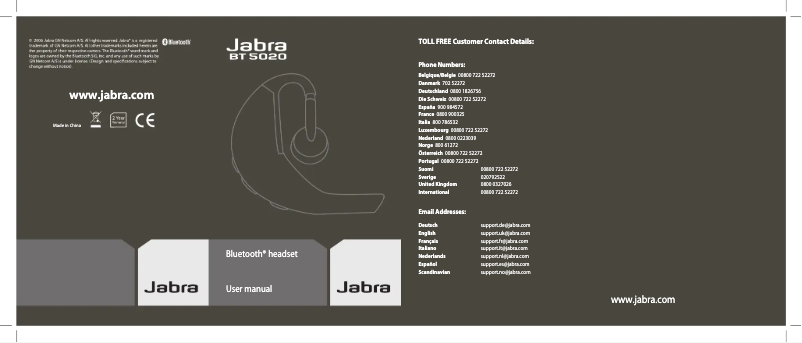 Page 1 de la notice Manuel utilisateur Jabra BT5020