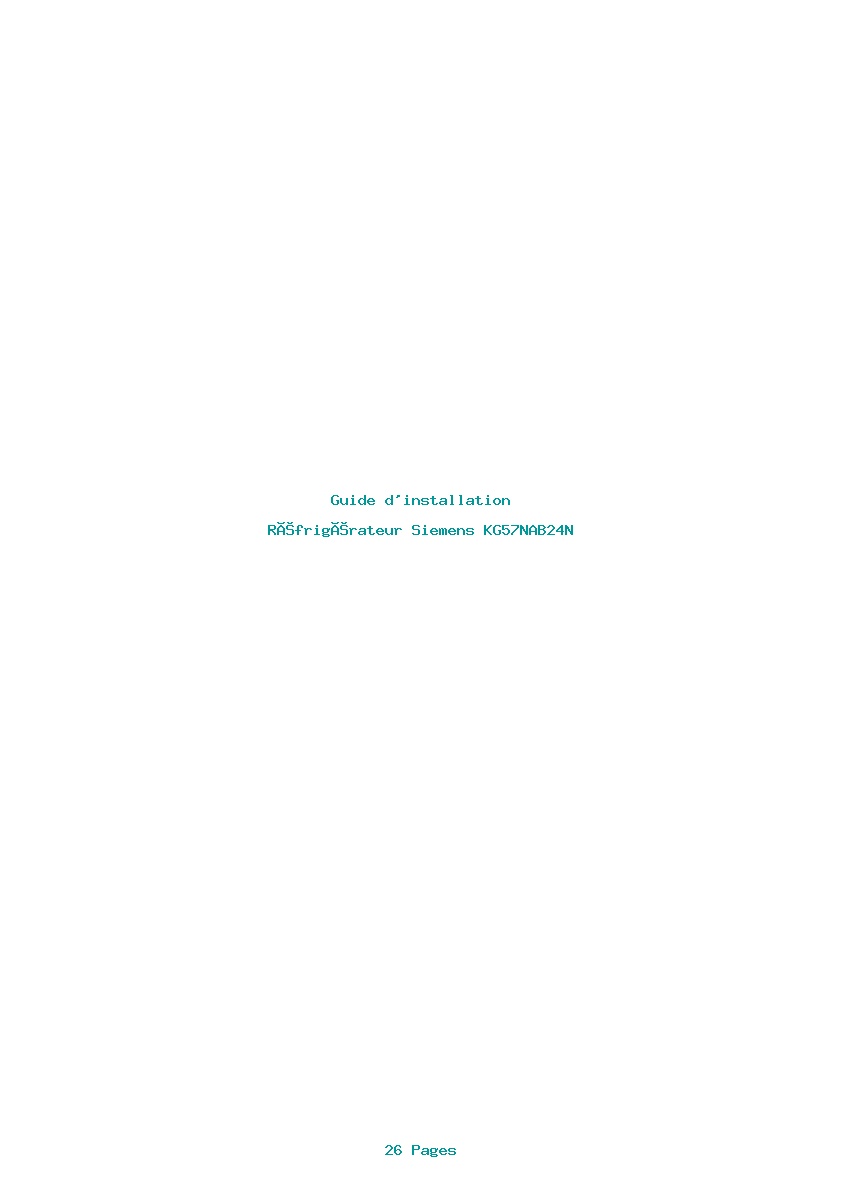 Page 1 de la notice Guide d'installation Siemens KG57NAB24N