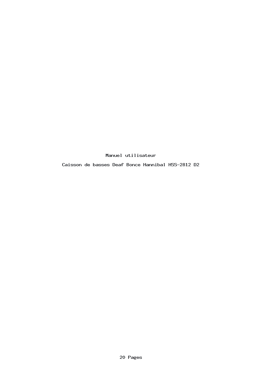 Page 1 de la notice Manuel utilisateur Deaf Bonce Hannibal HSS-2812 D2