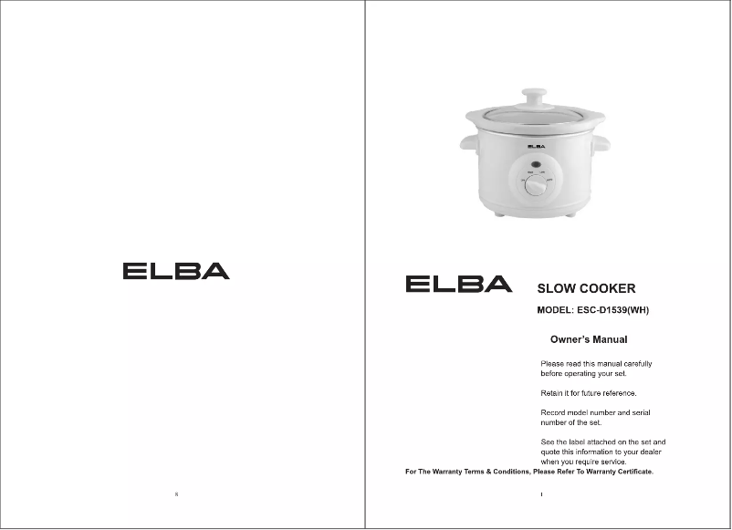 Page 1 de la notice Manuel utilisateur Elba ESC-D1539(WH)