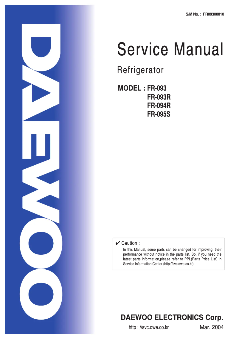 Page 1 de la notice Manuel utilisateur Daewoo FR-093R