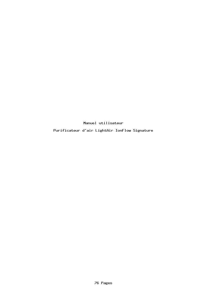 Page 1 de la notice Manuel utilisateur LightAir IonFlow Signature