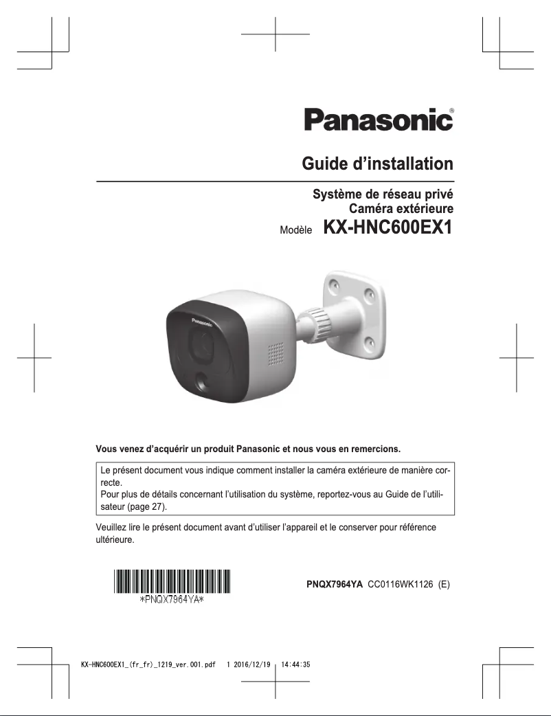 Page 1 de la notice Manuel utilisateur Panasonic KX-HNC600EX1
