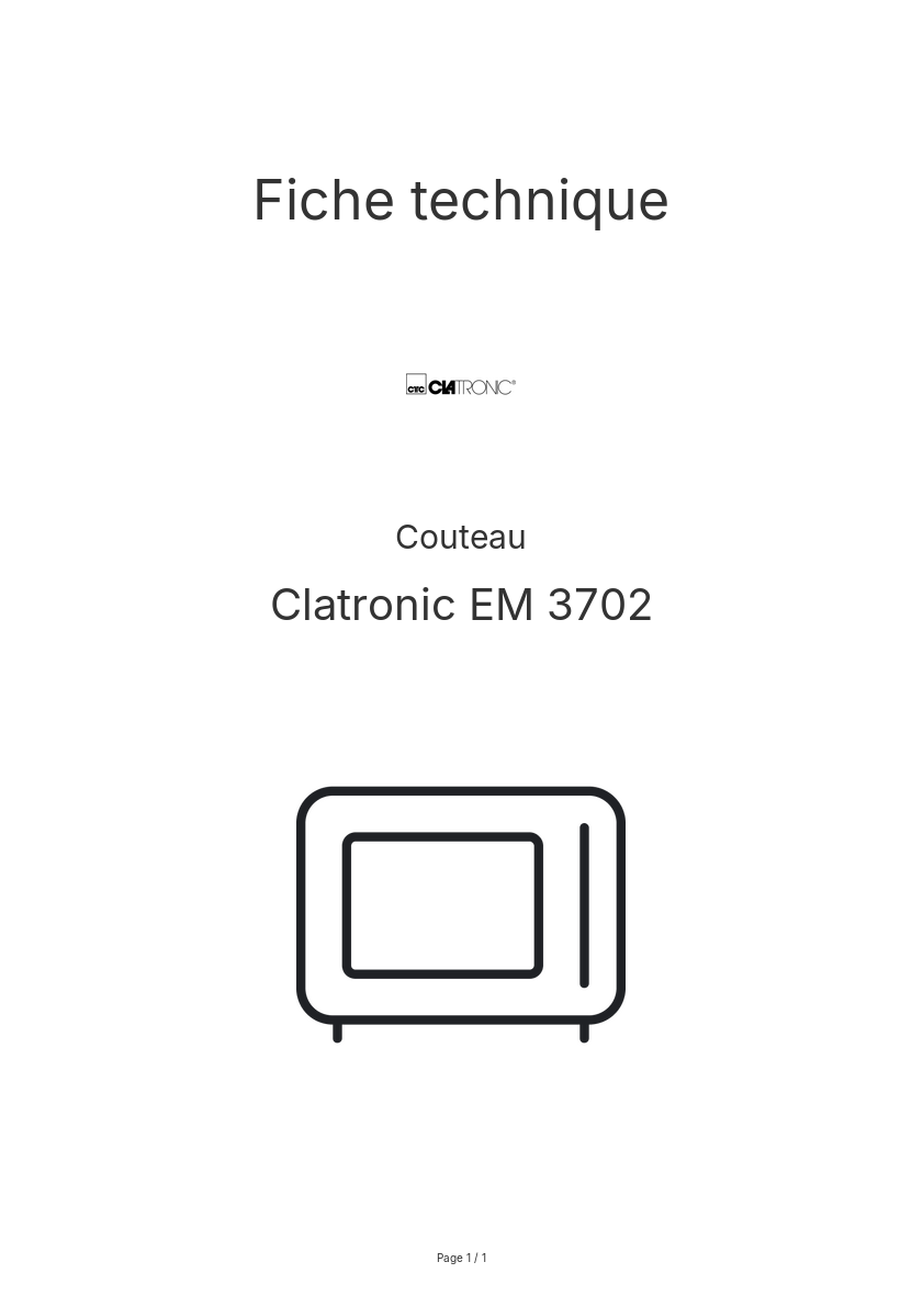 Page 1 de la notice Fiche technique Clatronic EM 3702