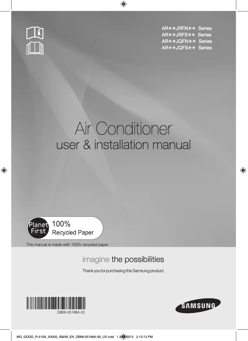 Page 1 de la notice Manuel utilisateur Samsung AR18JRFNEWK