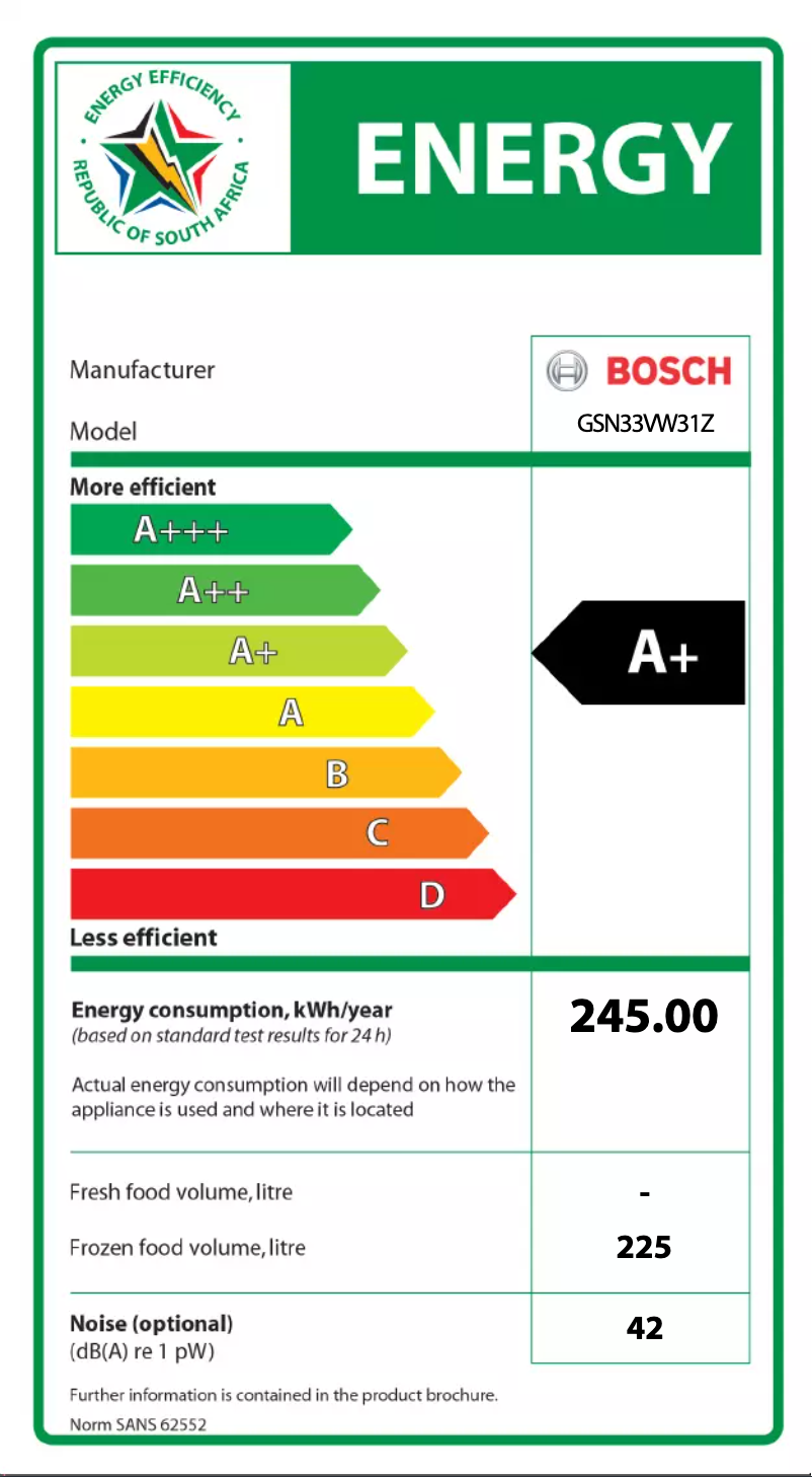 Page 1 de la notice Label énergétique Bosch GSN33VW31Z