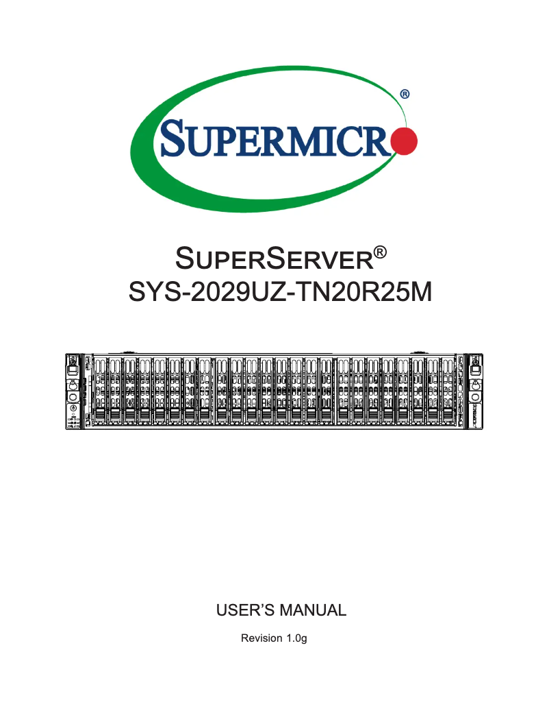 Page 1 de la notice Manuel utilisateur Supermicro SuperServer 2029UZ-TN20R25M