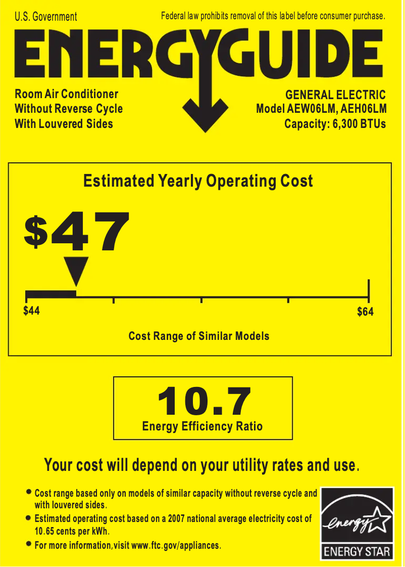 Página 1 del manual Etiqueta energética GE AEH06LM