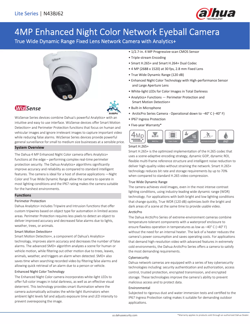 Page 1 de la notice Fiche technique Dahua Technology N43BJ62