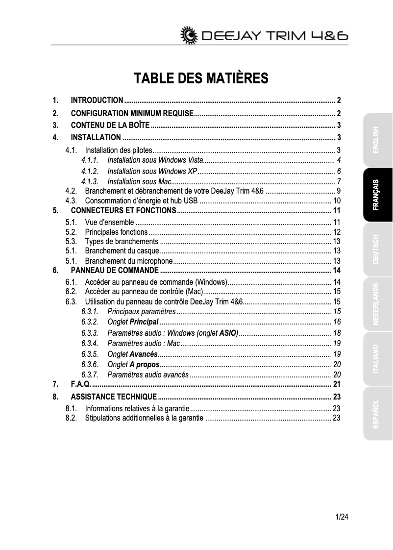 Page 1 de la notice Mode d'emploi Hercules Deejay Trim 6
