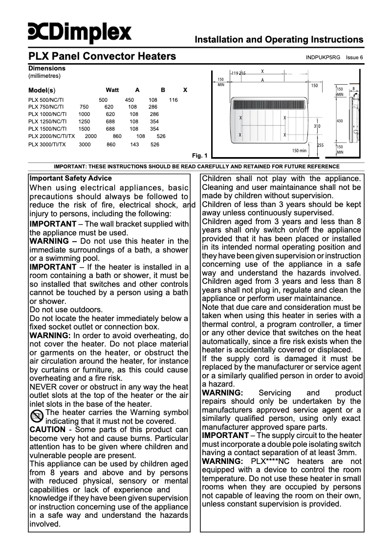 Página 1 del manual Manual de usuario Dimplex PLX750NC