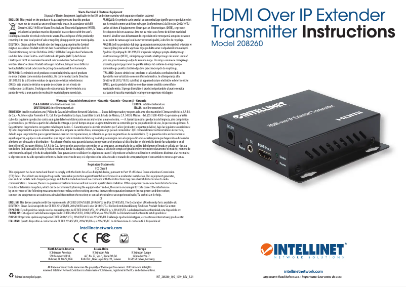 Page 1 de la notice Manuel utilisateur Intellinet 208260