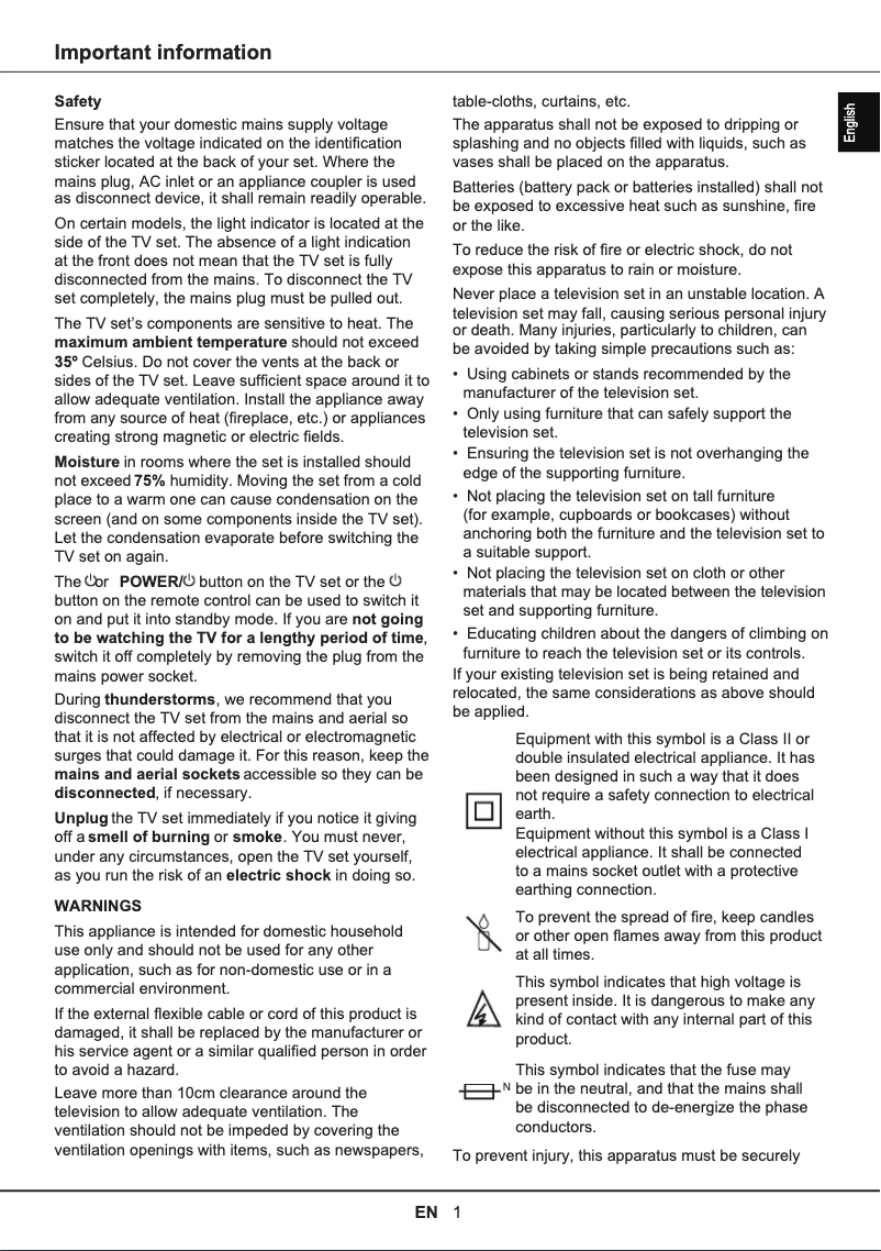 Page 1 of the manual Technical Sheet TCL 75P715