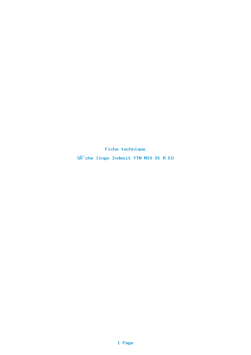 Page 1 de la notice Fiche technique Indesit YTN M10 91 R EU