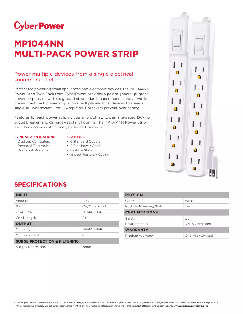 Page 1 de la notice Fiche technique CyberPower MP1044NN