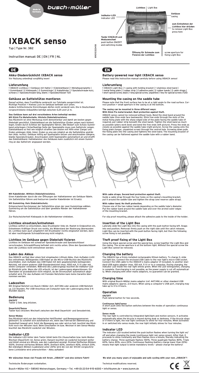 Page 1 de la notice Instructions / montage Busch + Müller IXBACK