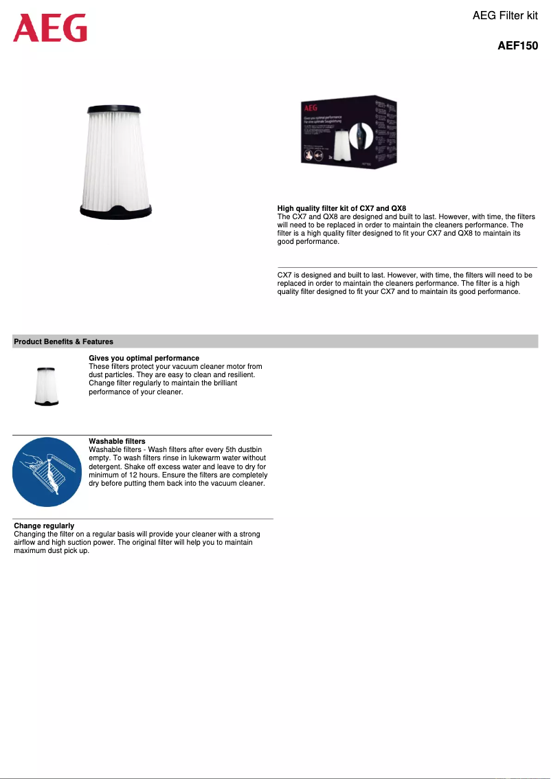 Page 1 de la notice Manuel utilisateur AEG AEF150