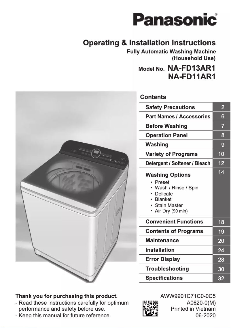 Página 1 del manual Manual de usuario Panasonic NA-FD13AR1