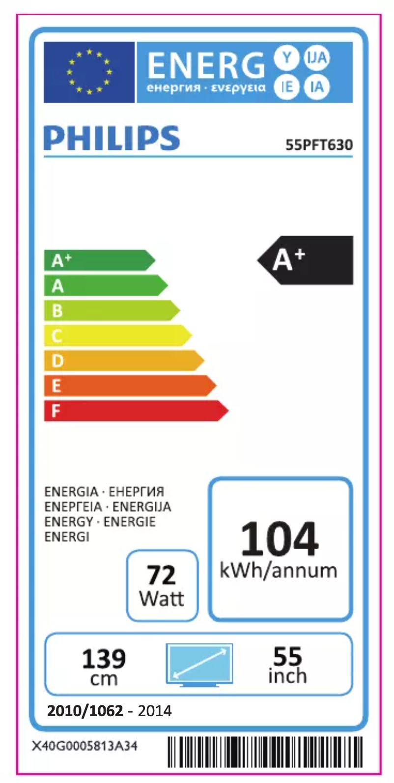 Page n°1 - Label énergétique Philips 55PFT630