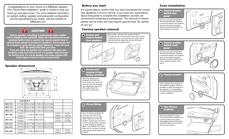 Page 1 de la notice Guide de démarrage rapide MB Quart RK1-116