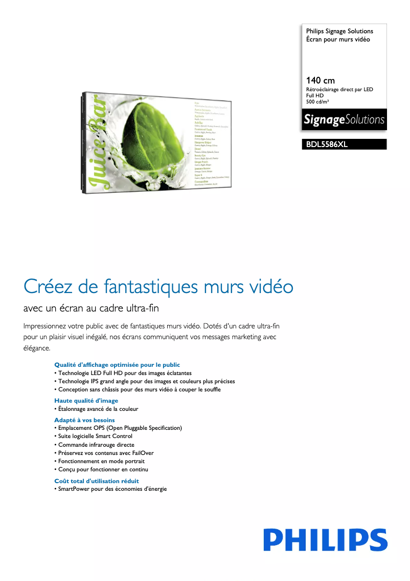 Página 1 del manual Ficha técnica Philips Signage Solutions BDL5586XL