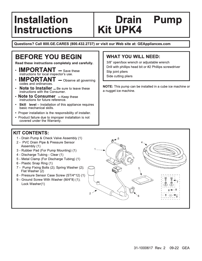 Page n°1 - Manuel utilisateur GE UPK4
