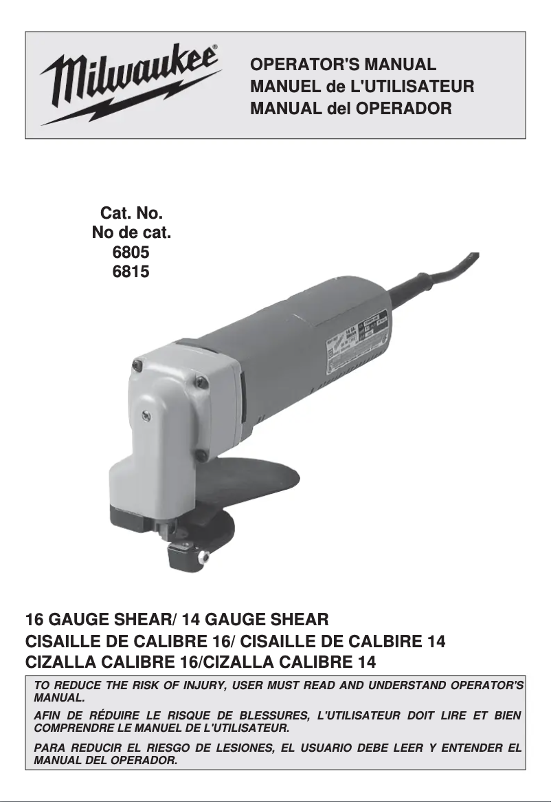 Page 1 de la notice Manuel utilisateur Milwaukee 6805