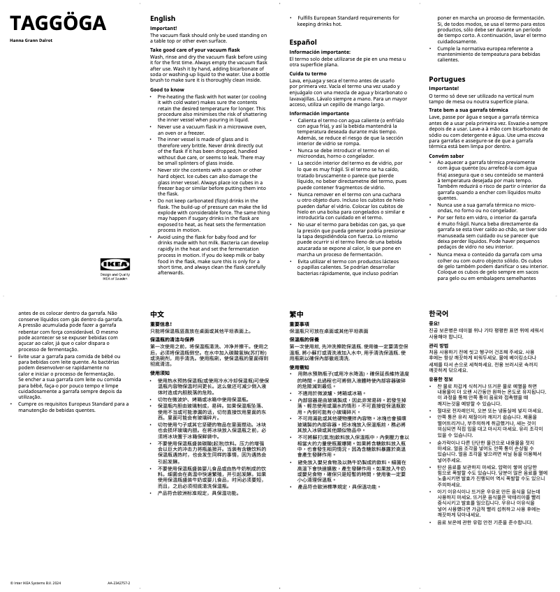 Page 1 de la notice Manuel utilisateur Ikea TAGGÖGA 905.413.48