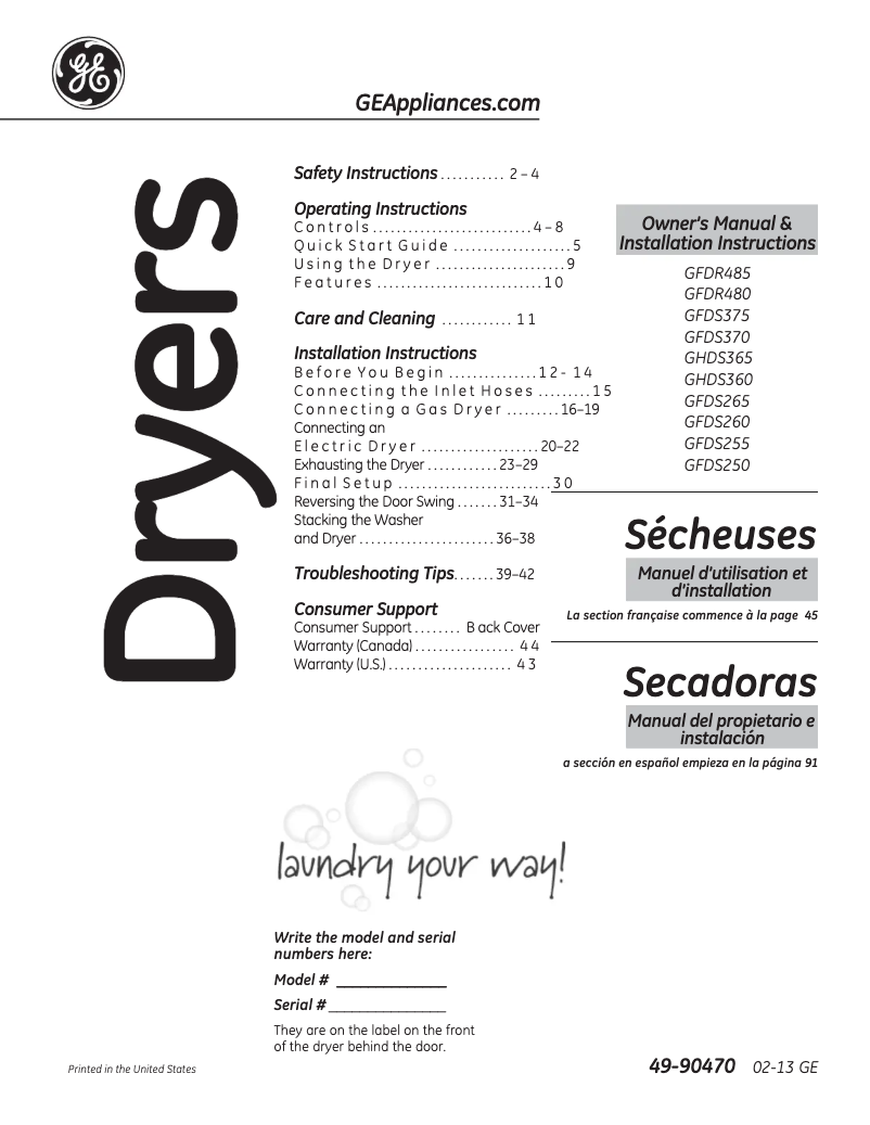 Página 1 del manual Manual de usuario GE Adora 8.3 GHDS365EFRR