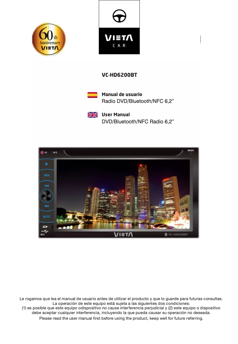 Page 1 de la notice Manuel utilisateur Vieta VC-HD6200BT