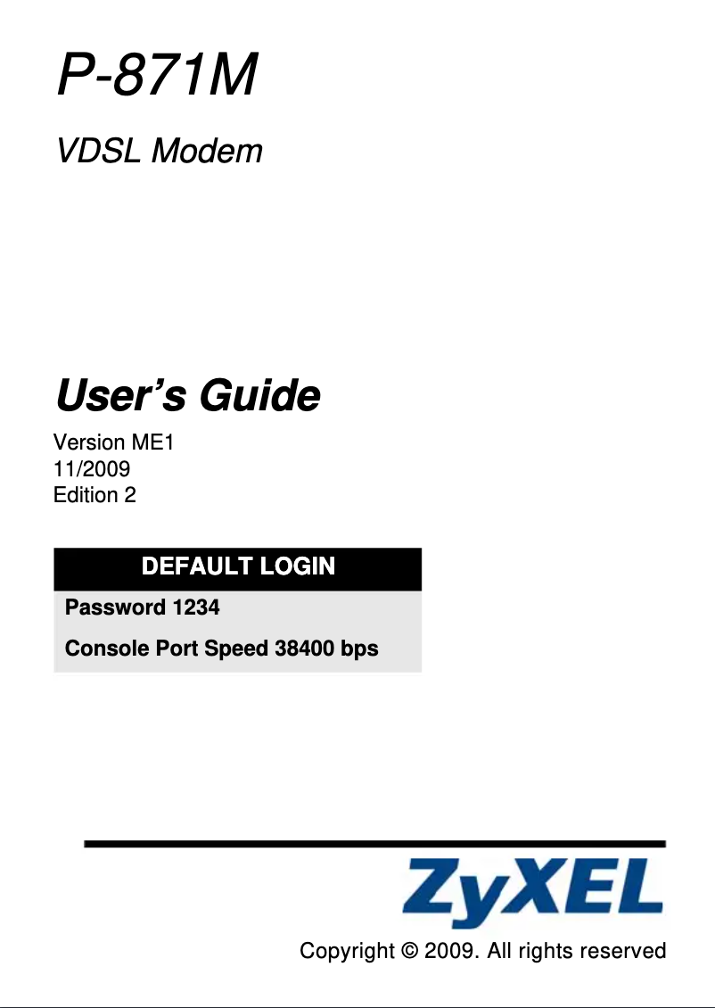 Page 1 of the manual User Manual ZyXEL P-871M
