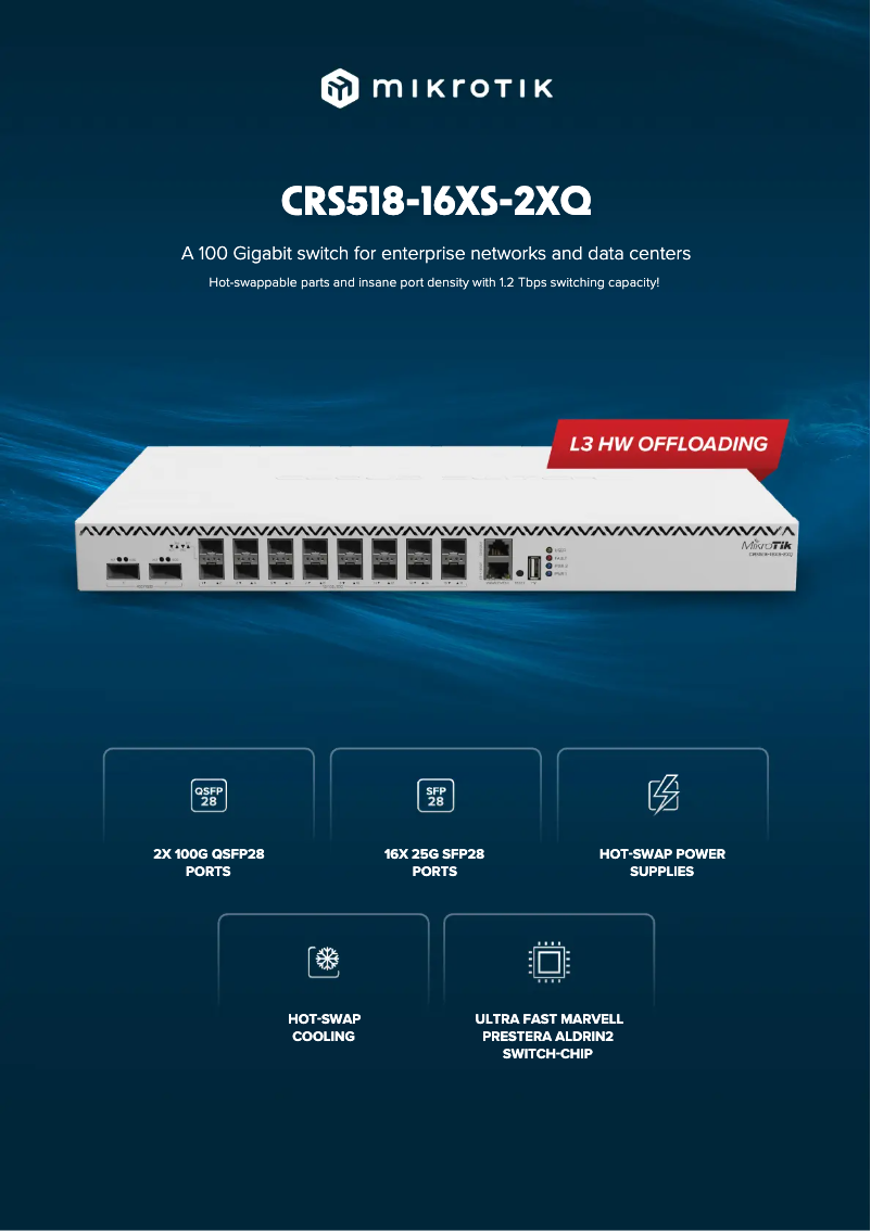 Page 1 de la notice Brochure Mikrotik CRS518-16XS-2XQ-RM