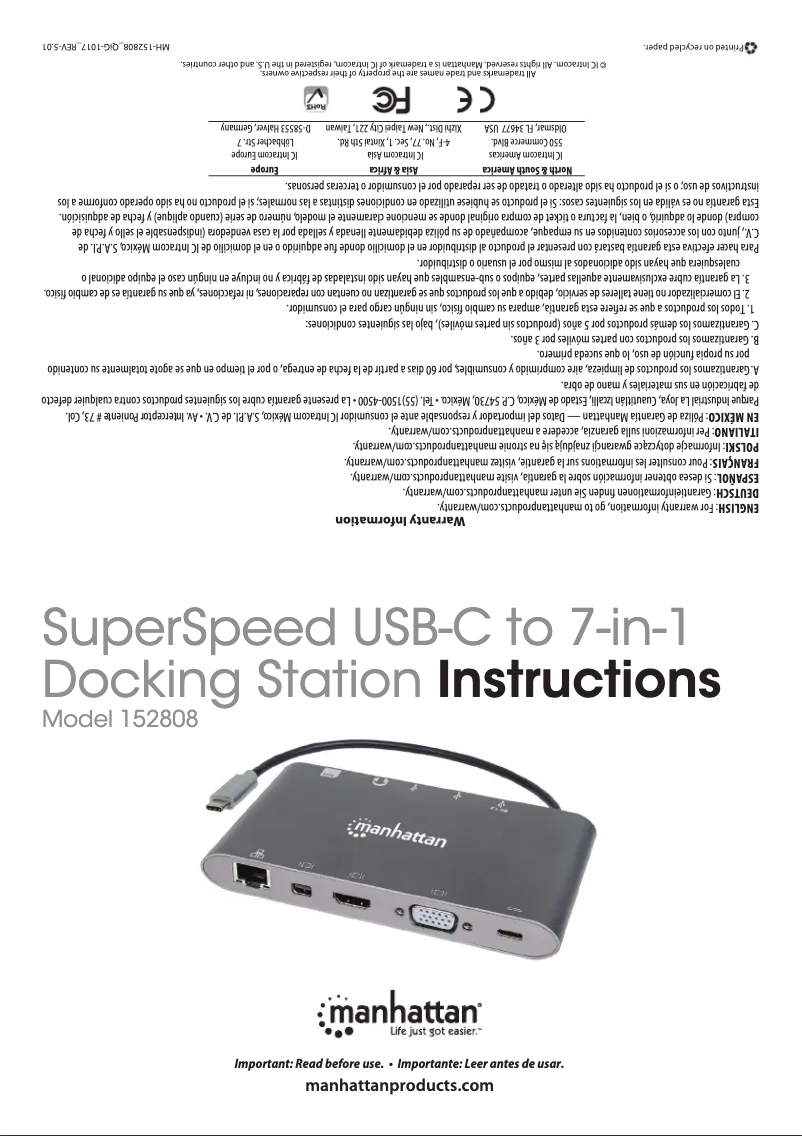 Page 1 de la notice Manuel utilisateur Manhattan 152808