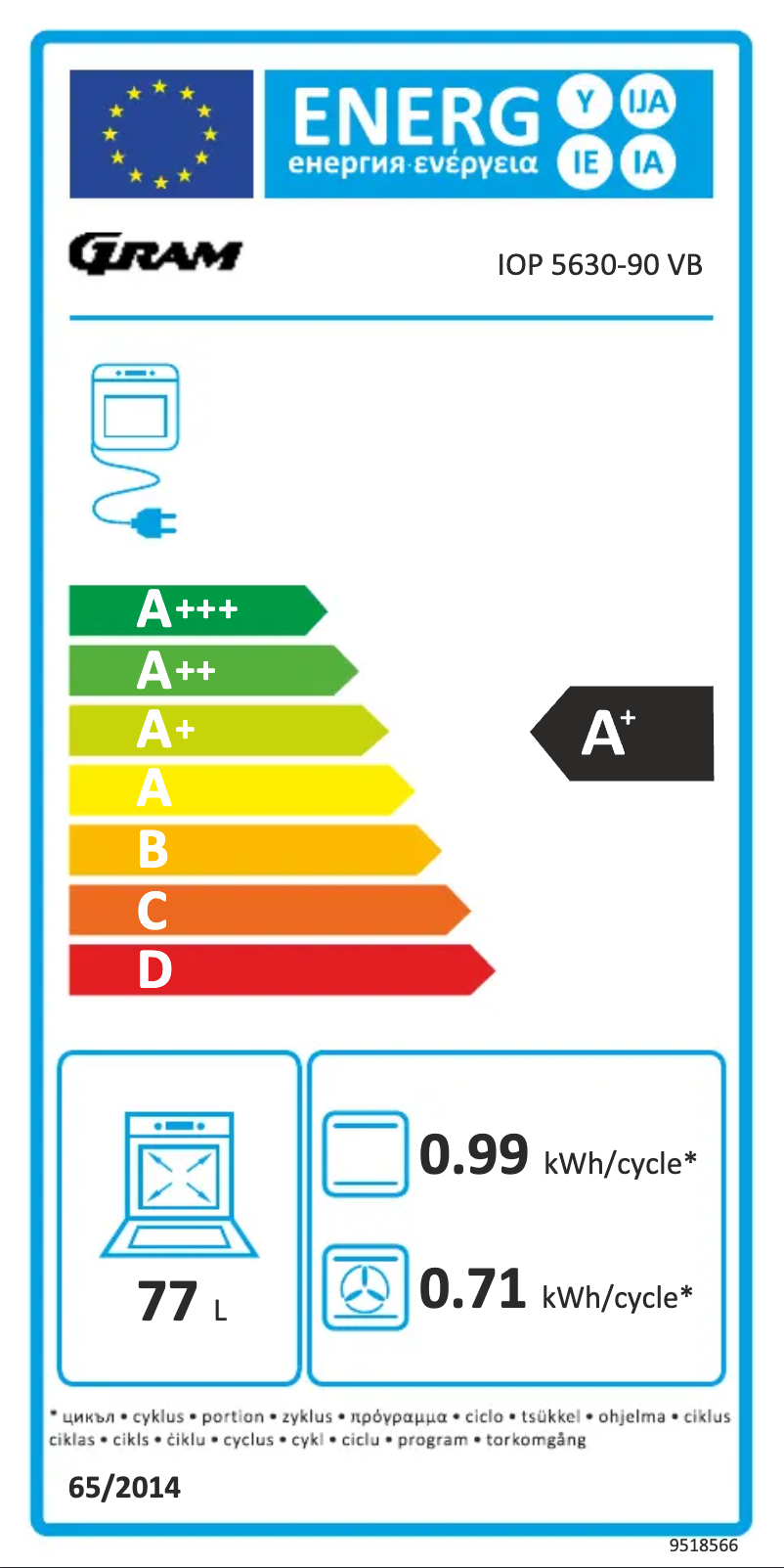 Page 1 de la notice Label énergétique Gram IOP 5630-90 VB