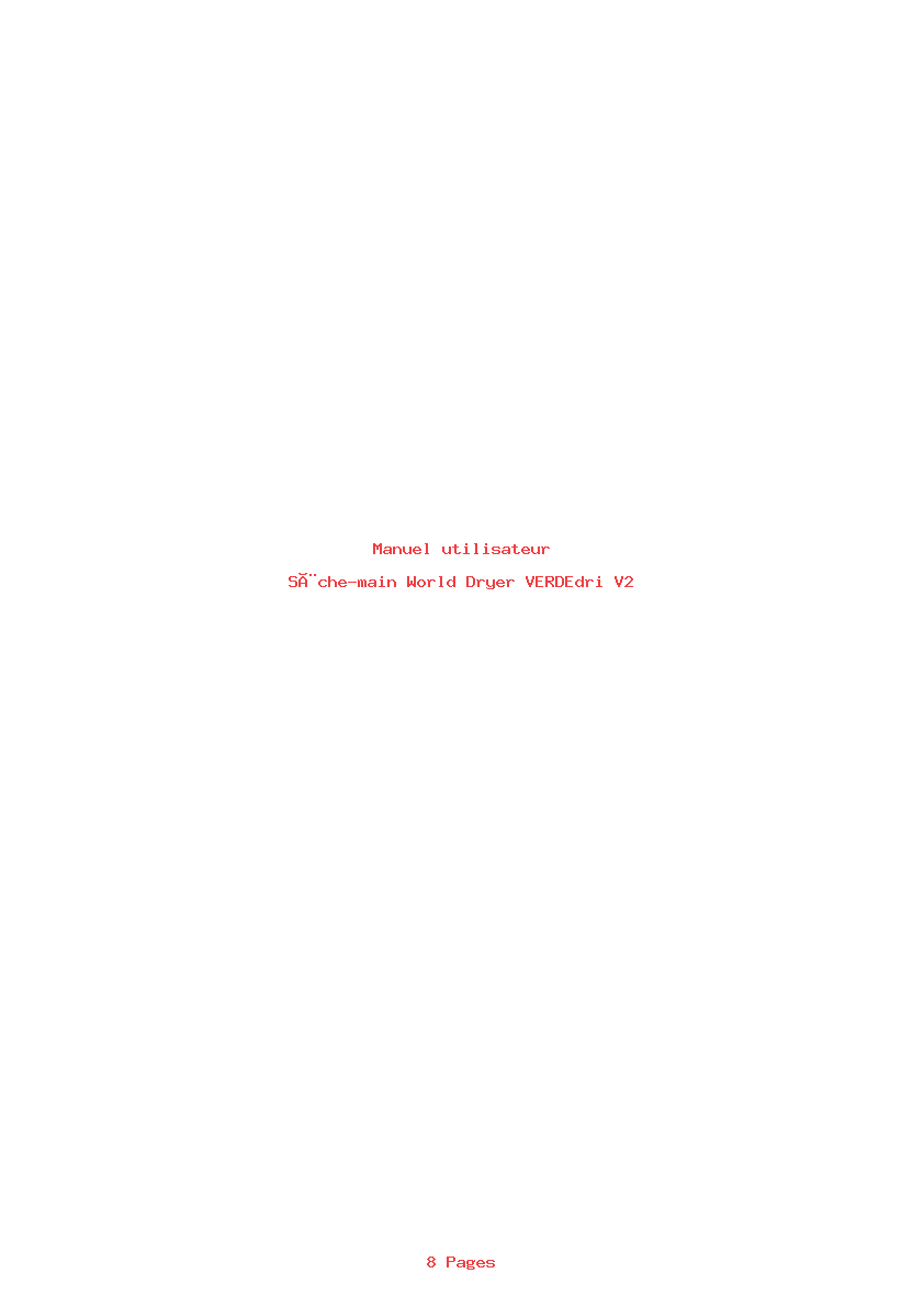 Page 1 de la notice Manuel utilisateur World Dryer VERDEdri V2