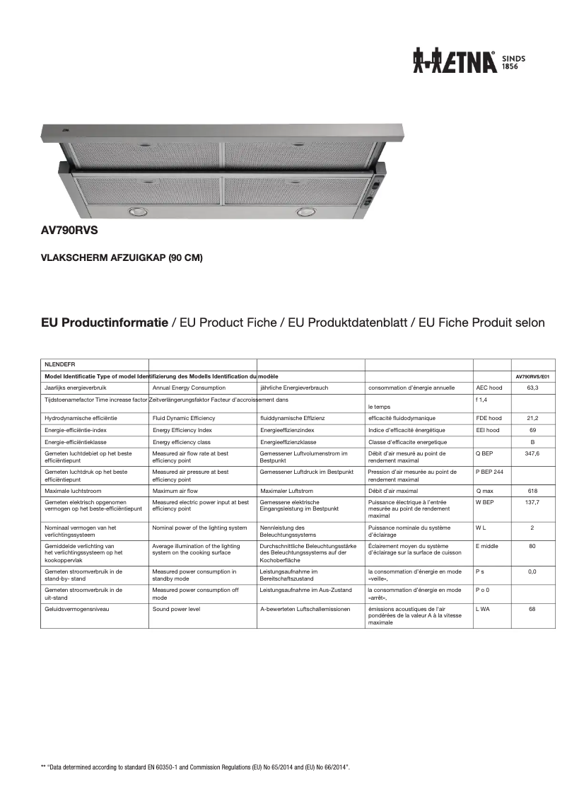 Page 1 de la notice Fiche technique Etna AW9075RVS