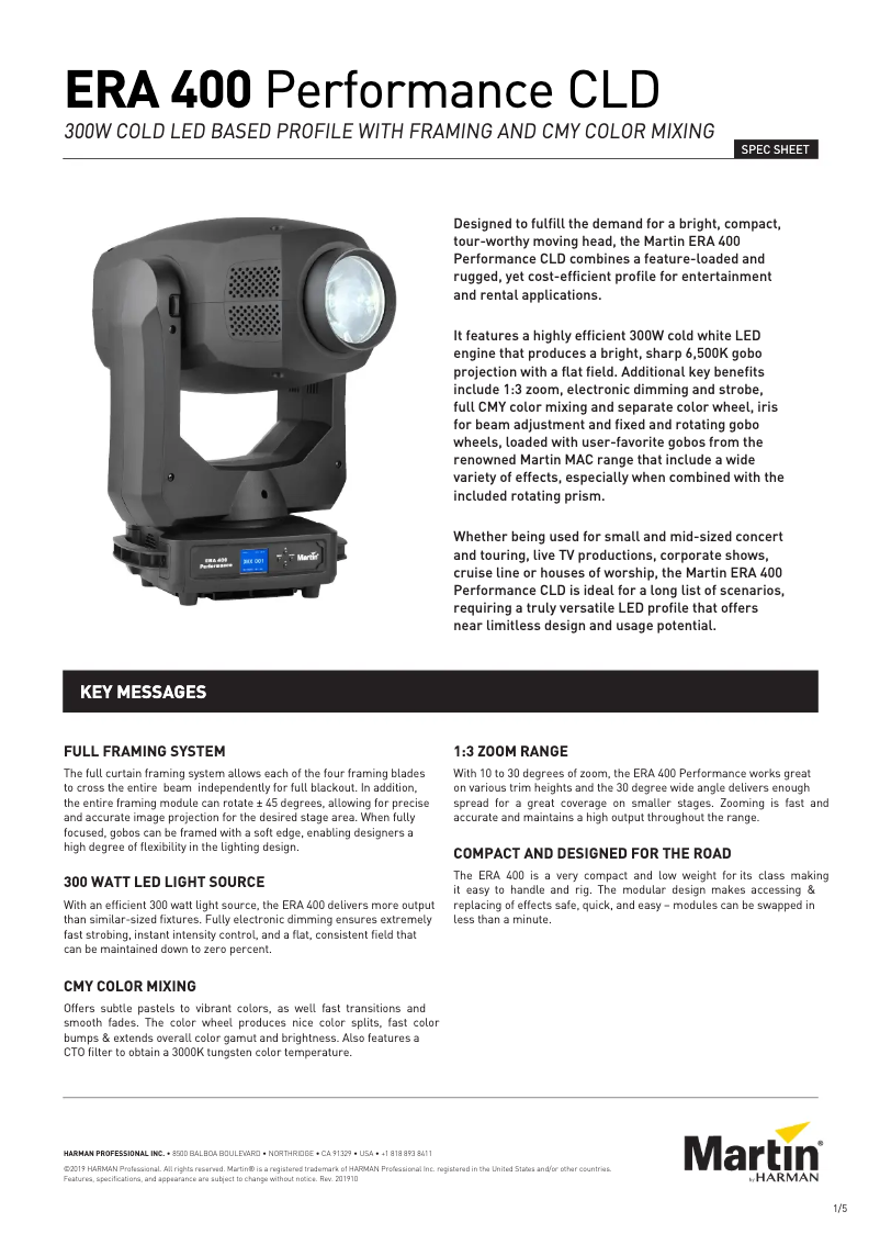 Page 1 de la notice Fiche technique Martin ERA 400 Performance CLD