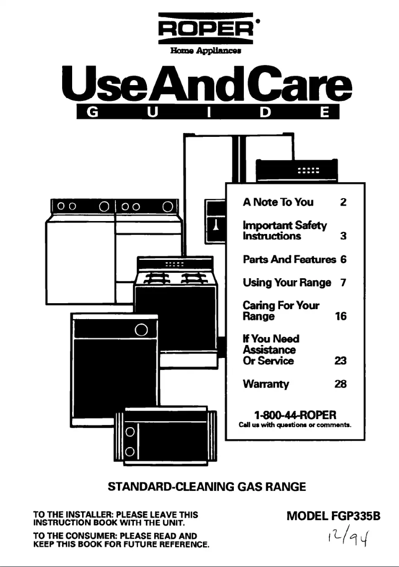 Page 1 of the manual User Manual Roper FGP335BQ2