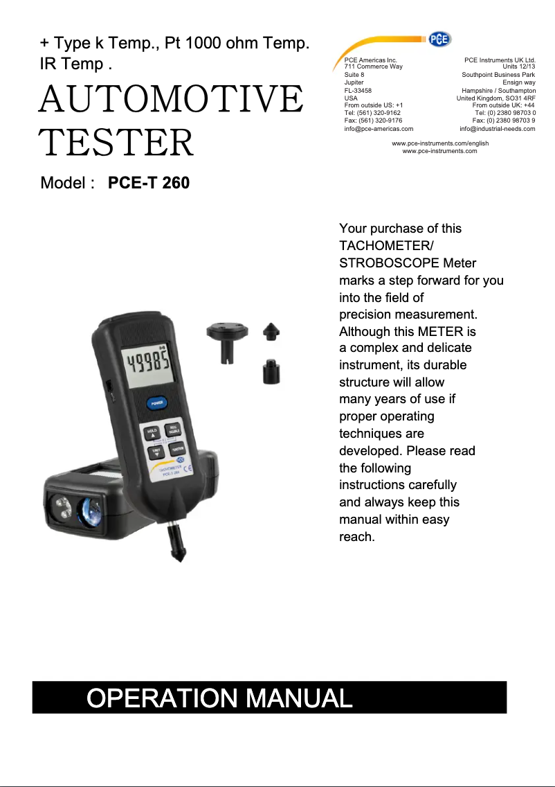 Page 1 de la notice Manuel utilisateur PCE Instruments PCE-T 260