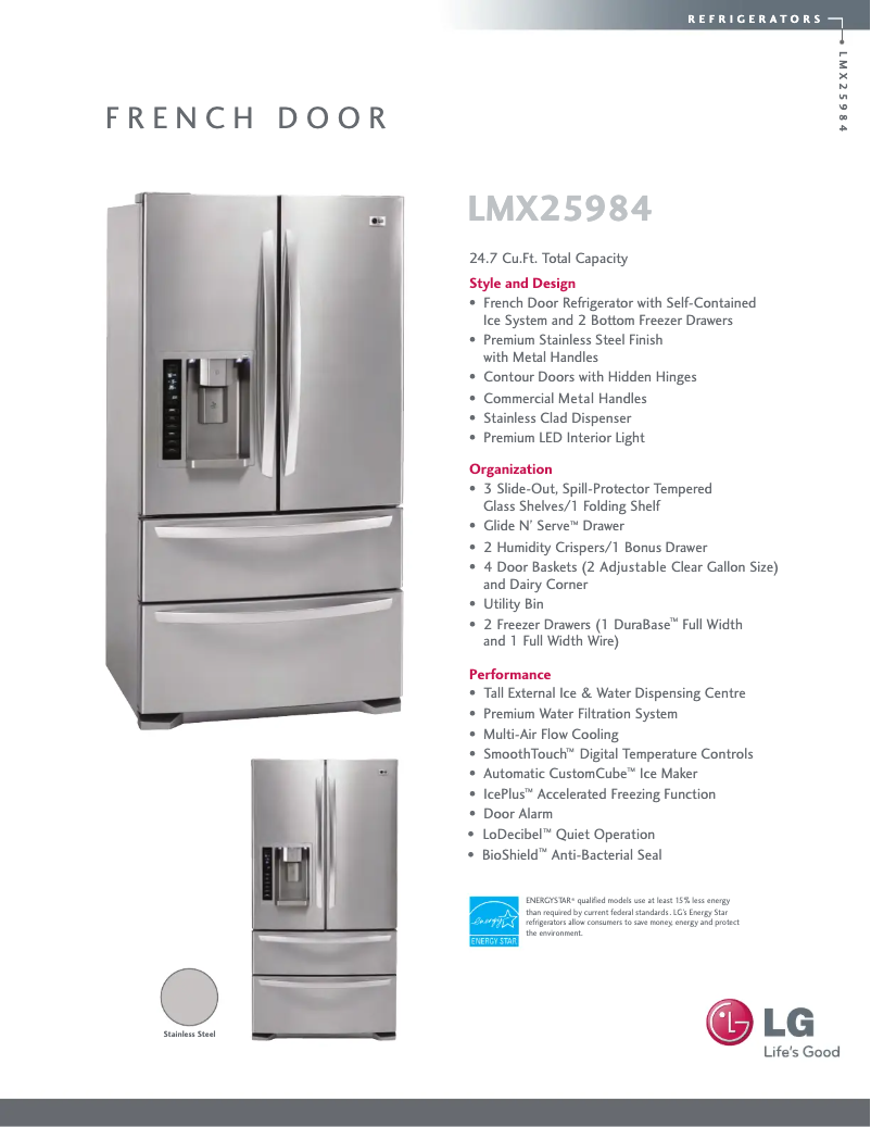 Page 1 de la notice Fiche technique LG LMX25984ST