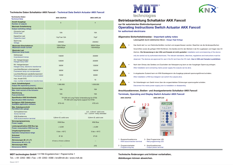 Page 1 de la notice Manuel utilisateur MDT AKK-03UP.03